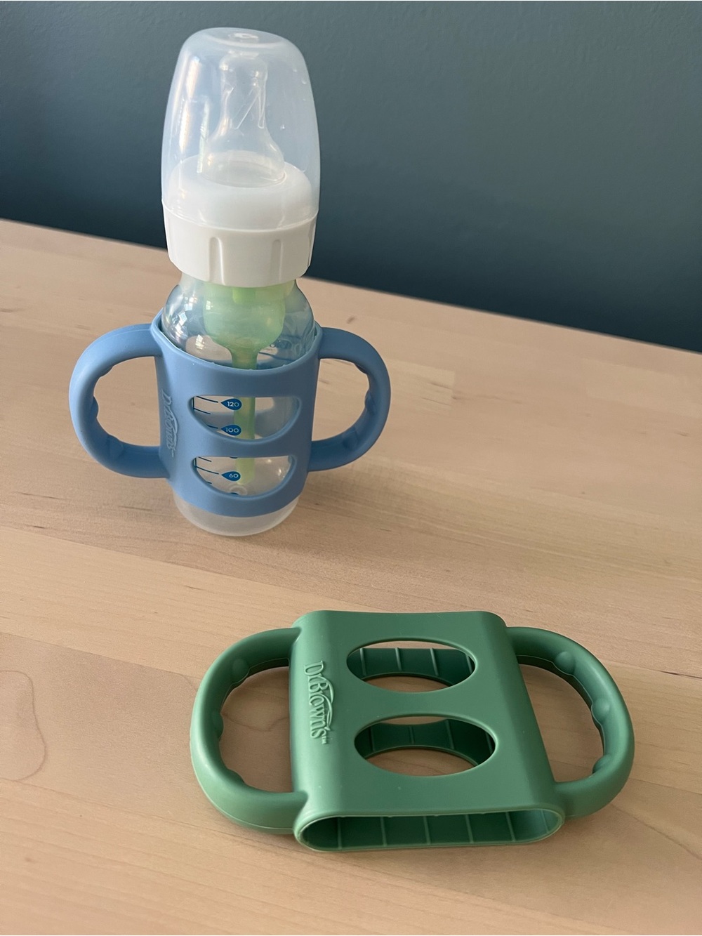 Blue Baby Bottle with Green and Blue Handle - Easy Grip Kids Bottle